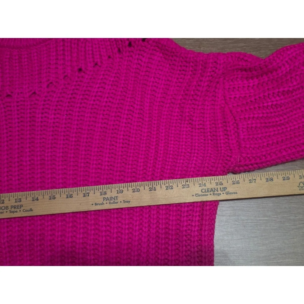 Elodie Magenta Pink Chunky Ribbed Knit Oversized Pointelle Sweater Womens Medium